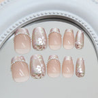 Pearly Flower Square Press-on Nails
