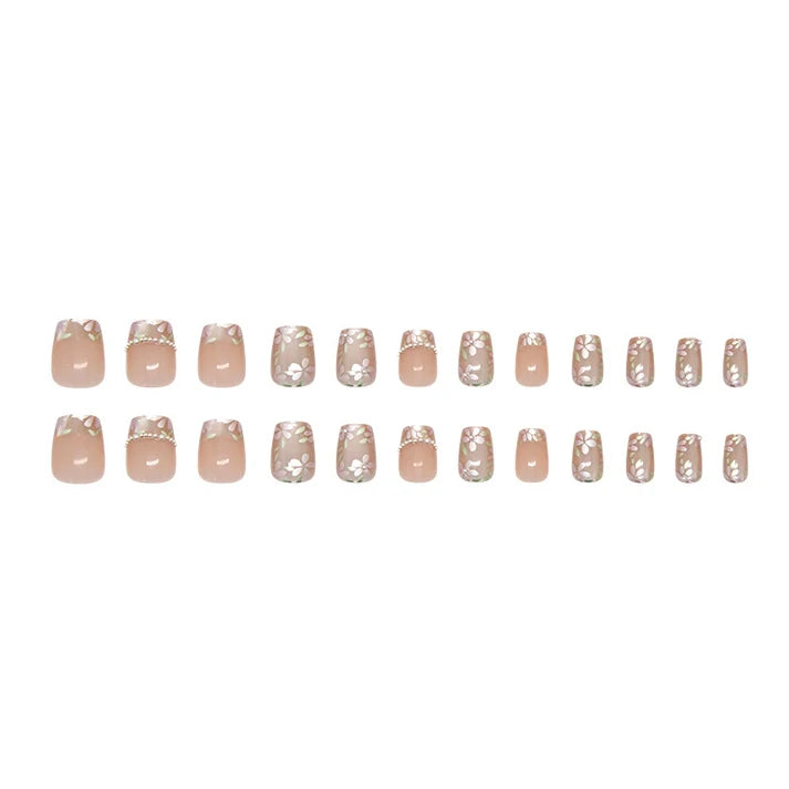 Pearly Flower Square Press-on Nails
