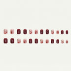 Shiny Maroon Flowers Press-on Nails