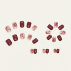 Shiny Maroon Flowers Press-on Nails