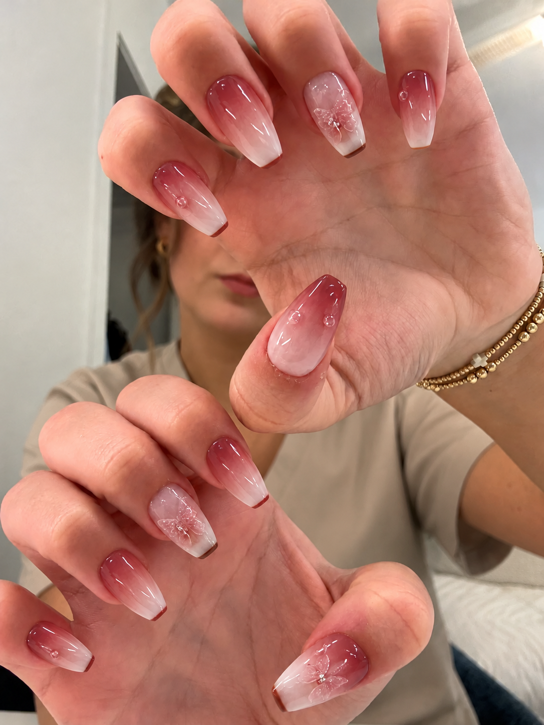 Shiny Butterfly Dark Pink - Press On Nail