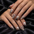Silver Foil Black Grey Ombre Coffin Press-on Nails