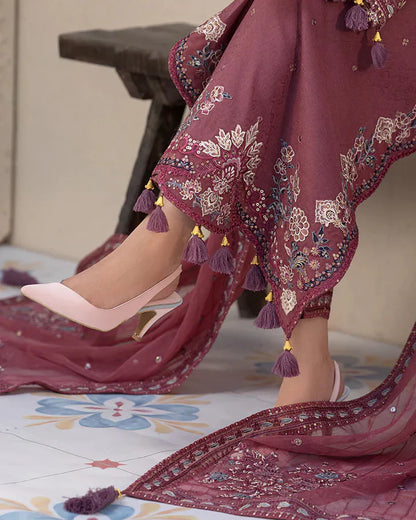 Dhanak-3PC Embroidered Shirt with Chiffon Embroidered Dupatta V1321 W - Unstitched