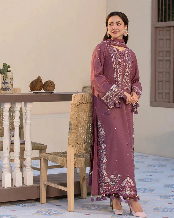 Dhanak-3PC Embroidered Shirt with Chiffon Embroidered Dupatta V1321 W - Unstitched