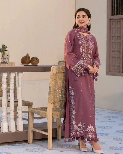 Dhanak-3PC Embroidered Shirt with Chiffon Embroidered Dupatta V1321 W - Unstitched