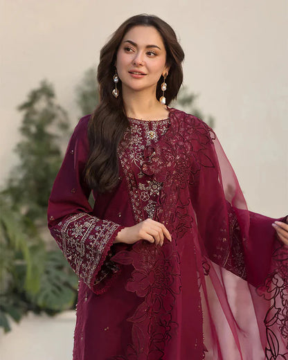 Dhanak-3PC Embroidered Shirt with Organza Embroidered Dupatta V1351W - Unstitched