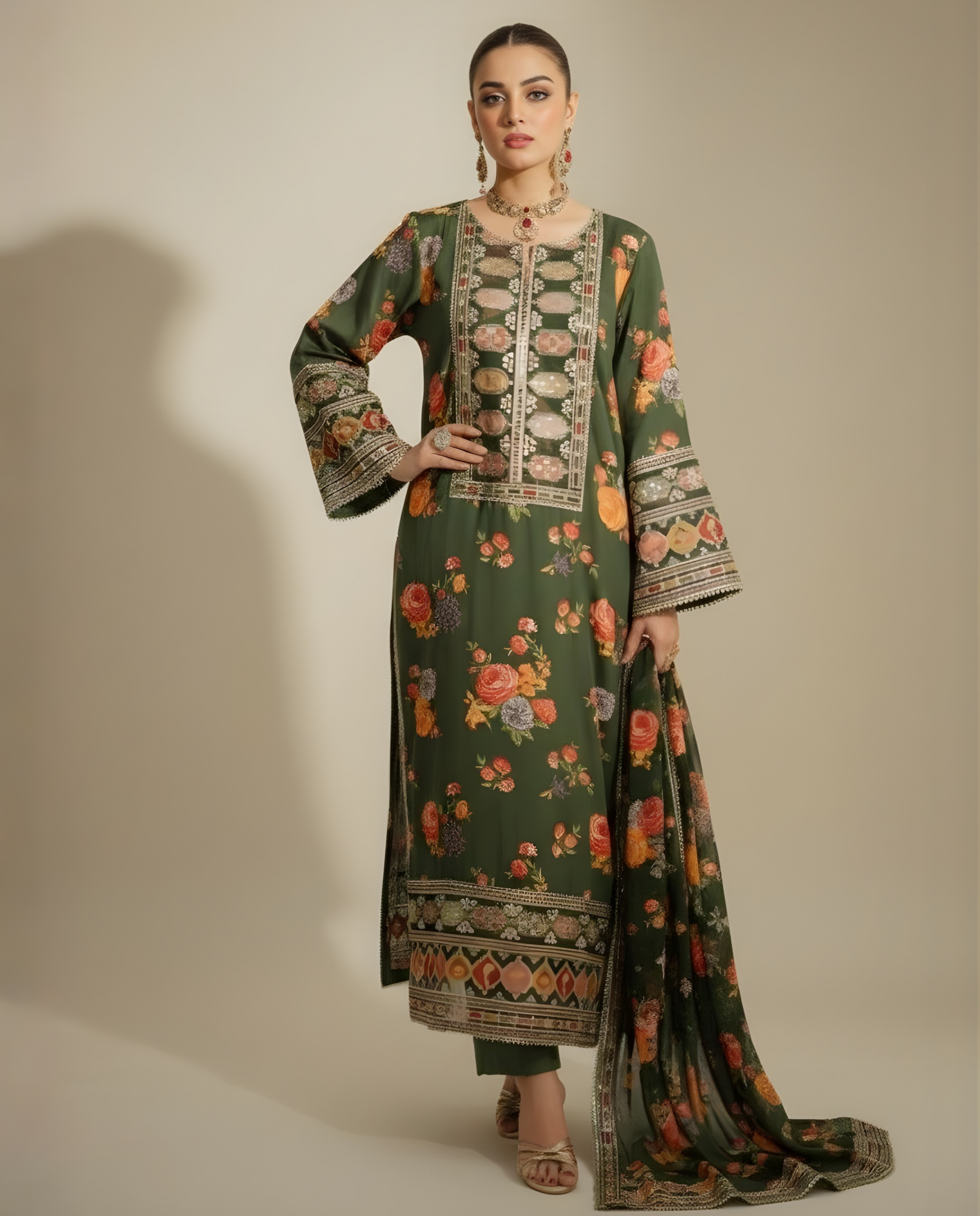 Aneelas Luxury Silk 3 Piece Unstitched V262