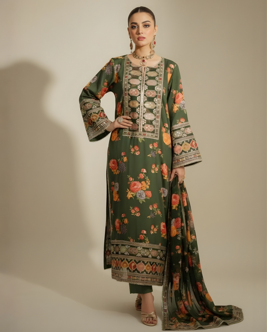 Aneelas Luxury Silk 3 Piece Unstitched V262