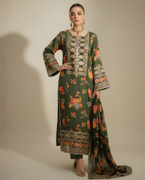 Aneelas Luxury Silk 3 Piece Unstitched V262