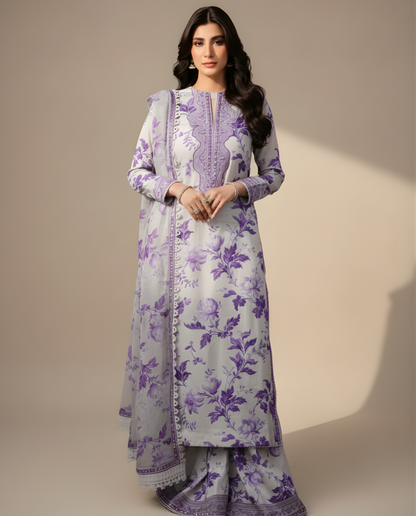 ANEELAS PRINTED KARANDI EMBROIDERY DRESS 3 PIECE V518 - Unstitched