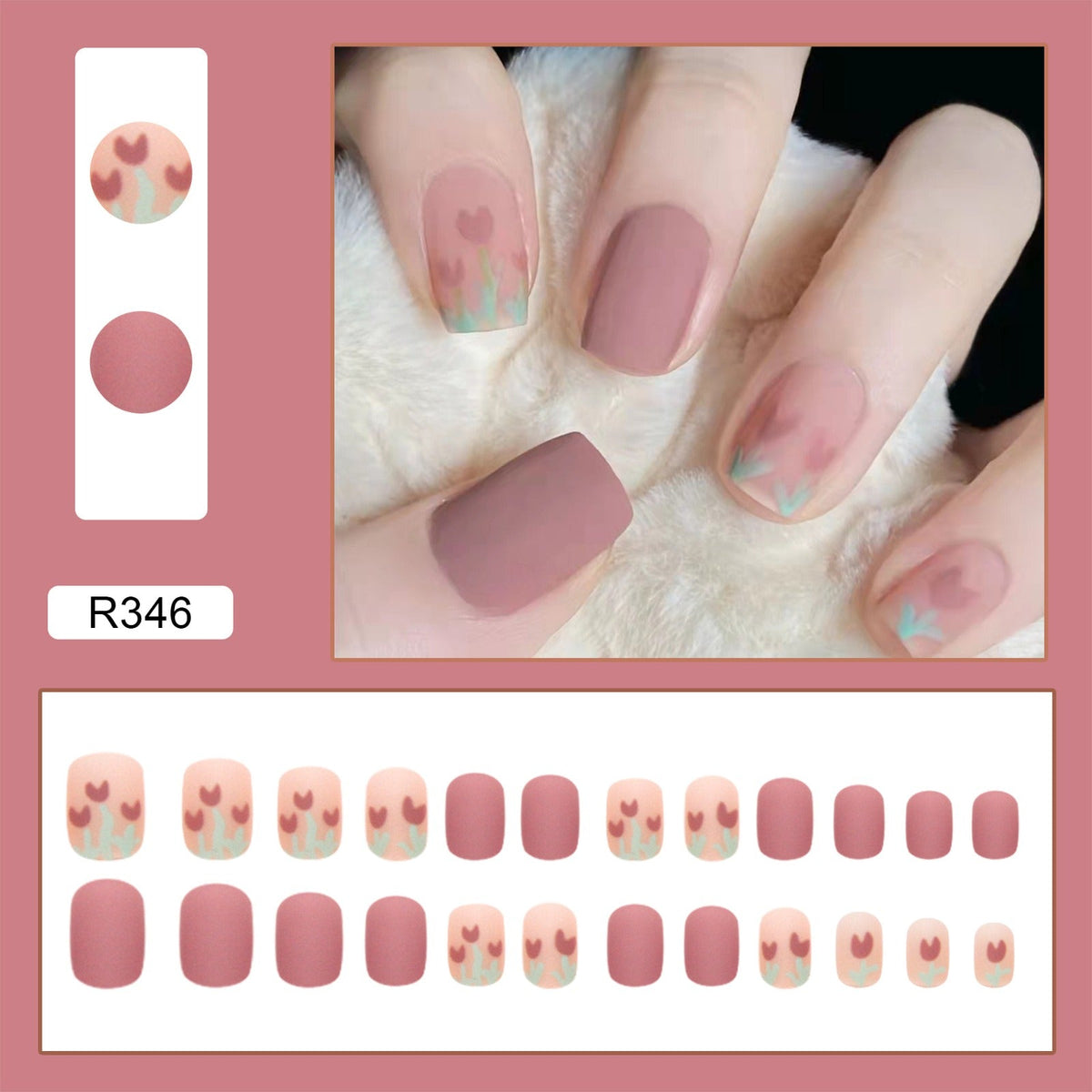 Morandi Pink Tulip Squoval Press-on Nails