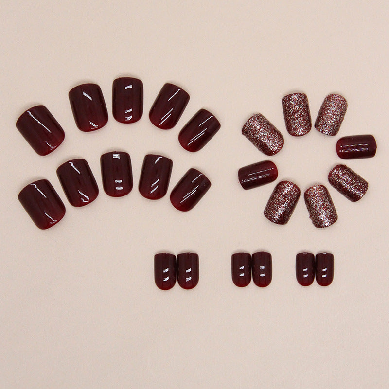 Glittery Maroon Squoval Press-on Nails