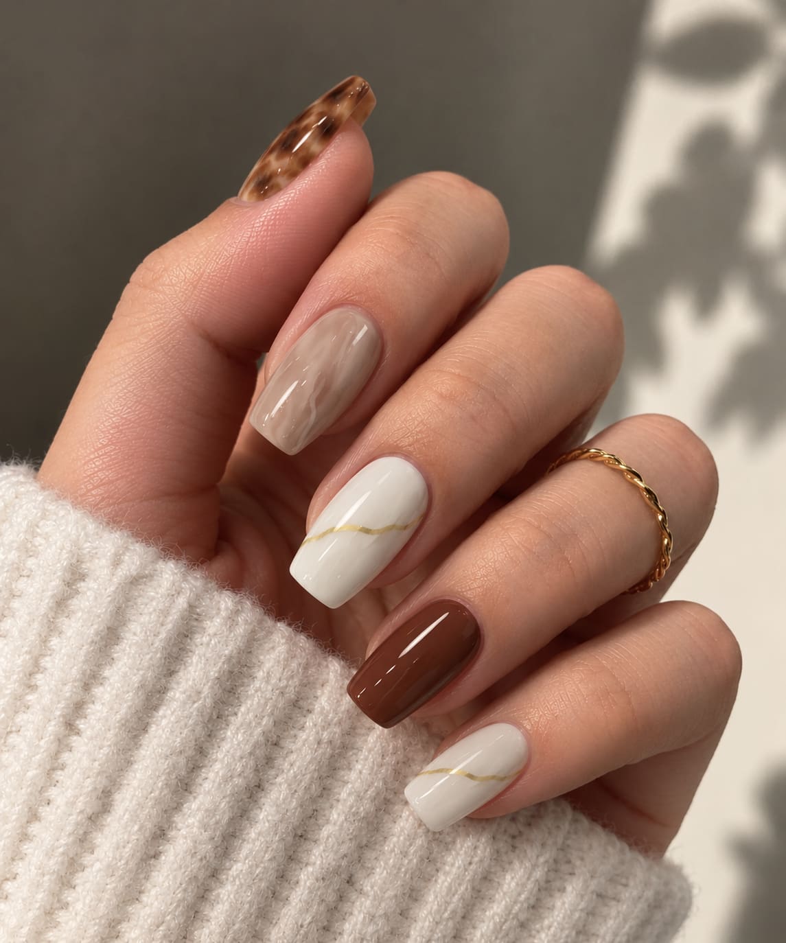 Marbled Fancy Squoval Press-On Nails.
