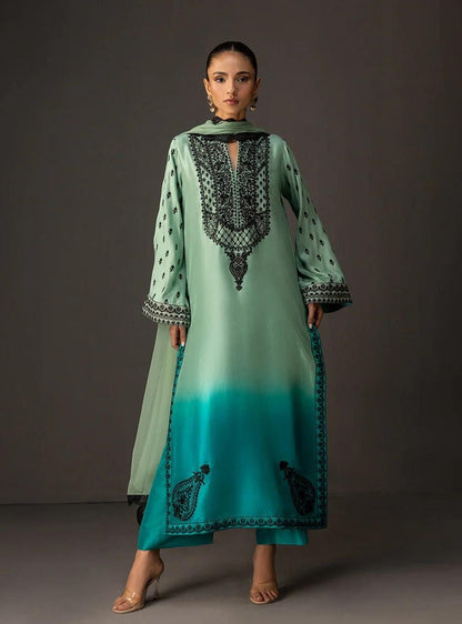 Zainab Chottani - 3 Piece Unstitched Embroidered and Printed SIlk V227