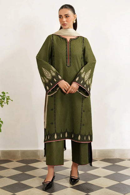 Jazmin Jacquard Embroidered 3PC with Wool Shawl - Unstitched