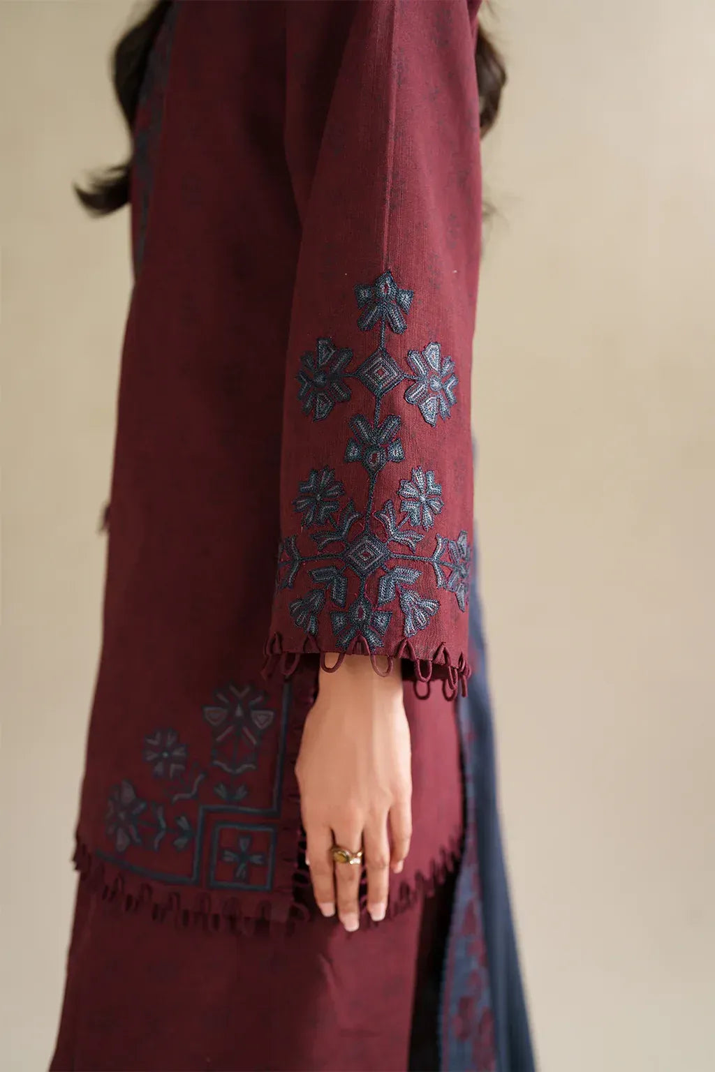 Iznik Dusty Maroon Embroidered 3PC - Unstitched