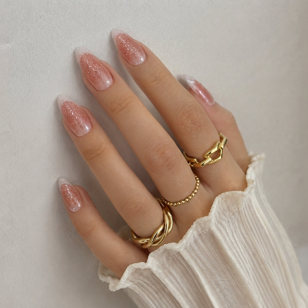 Salmon Pink Almond Press-On Nails.
